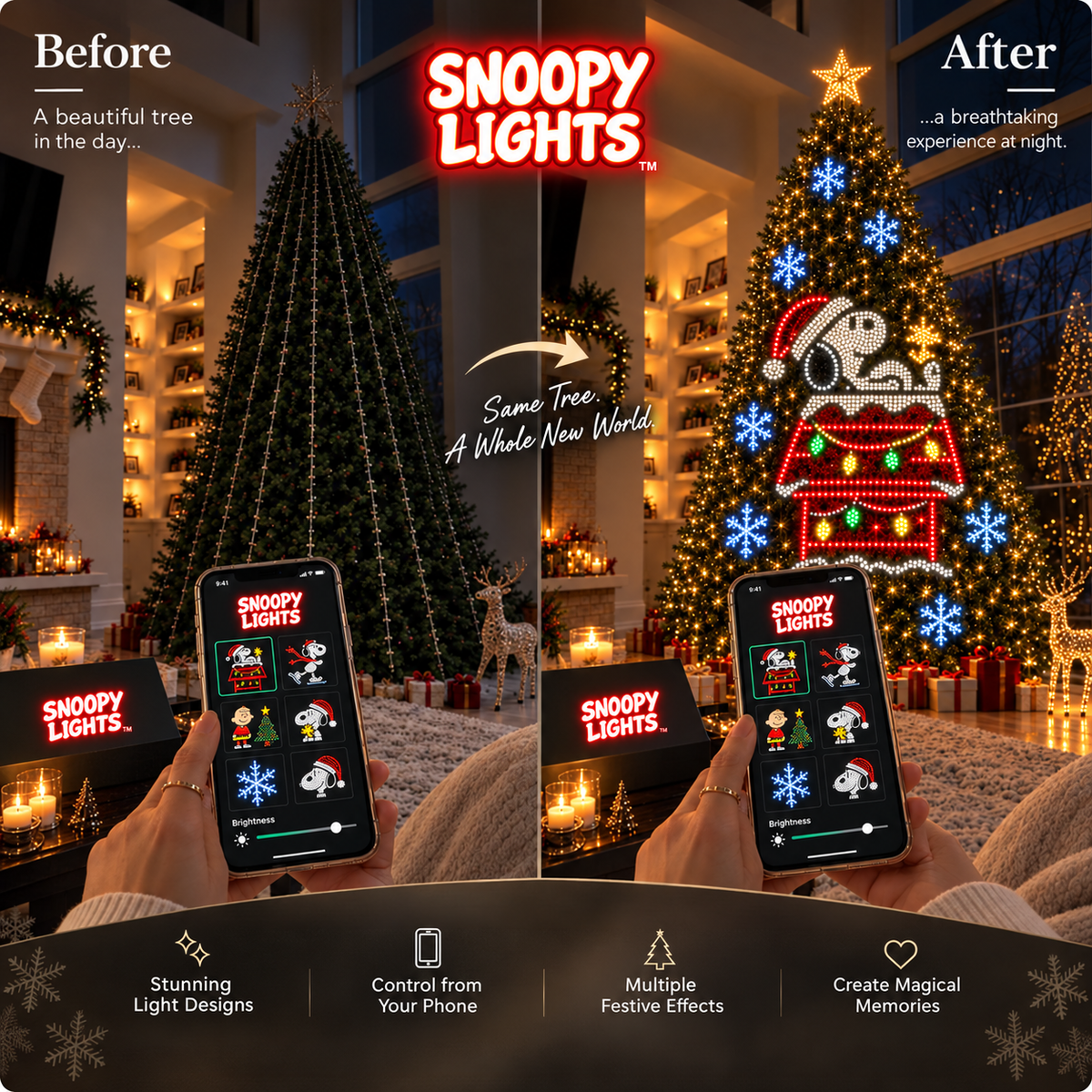 SnoopyLights™ Smart Animated Christmas Tree Lights