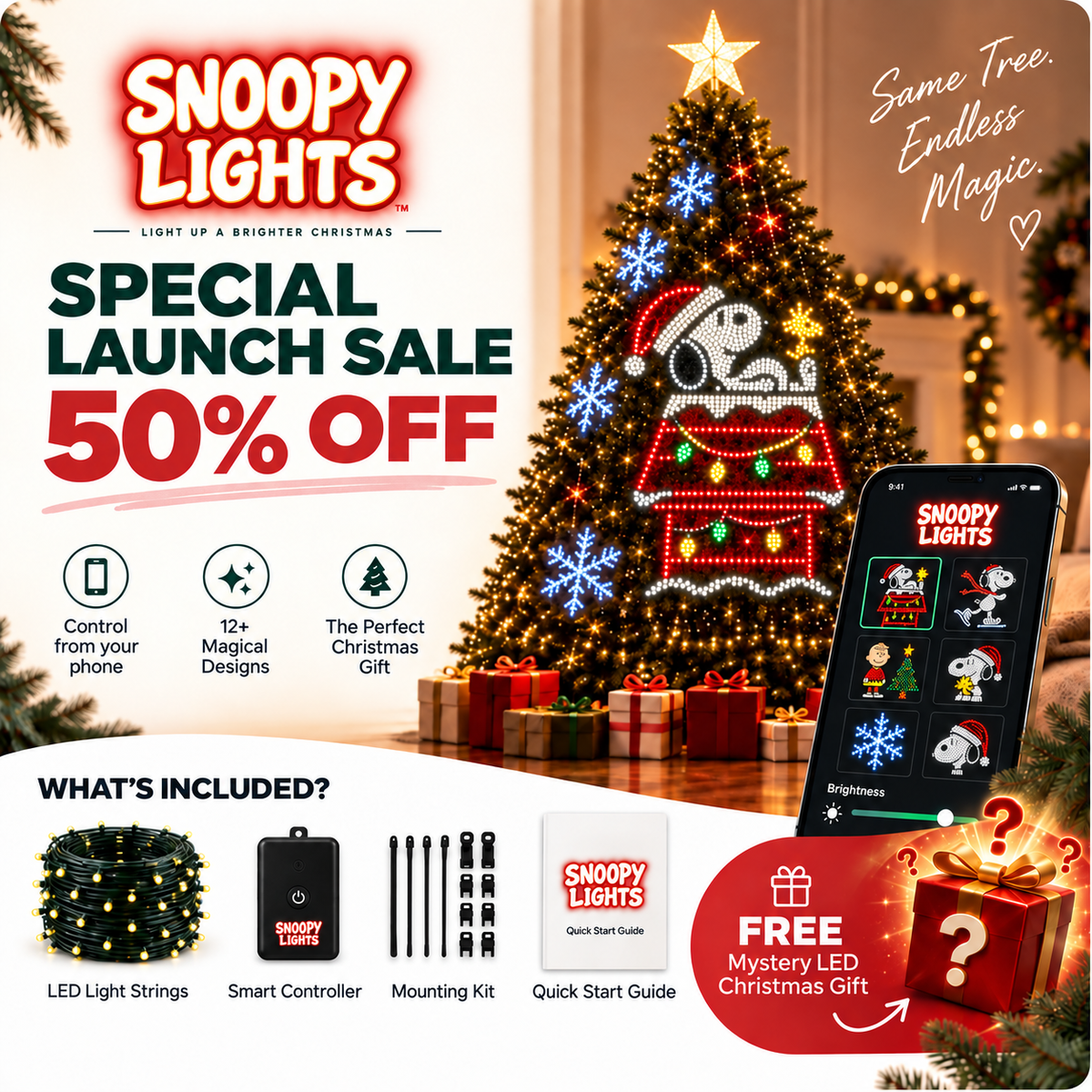 SnoopyLights™ Smart Animated Christmas Tree Lights